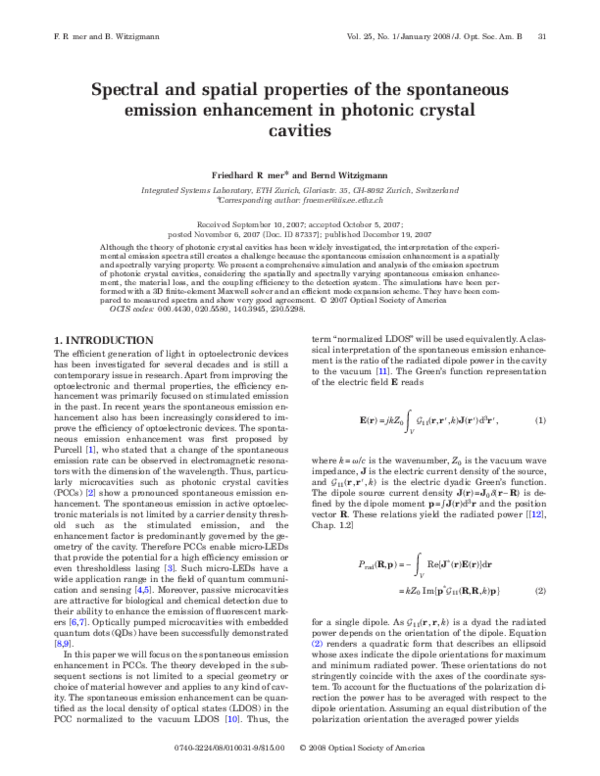 (PDF) Spectral and spatial properties of the spontaneous emission ...