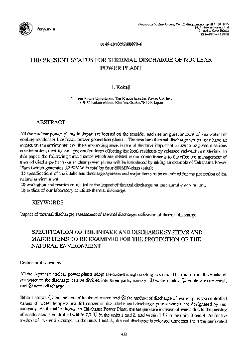 (PDF) The present status for thermal discharge of nuclear power plant