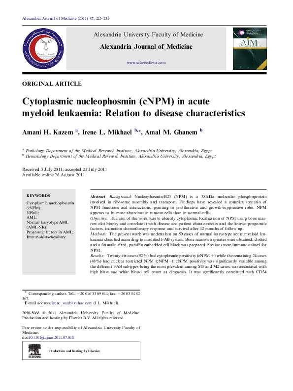 (PDF) Cytoplasmic nucleophosmin (cNPM) in acute myeloid leukaemia ...