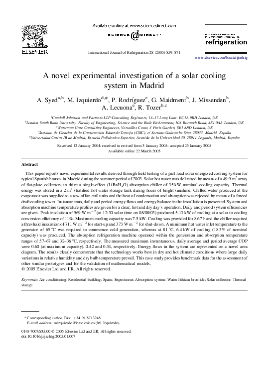 (PDF) A novel experimental investigation of a solar cooling system in ...