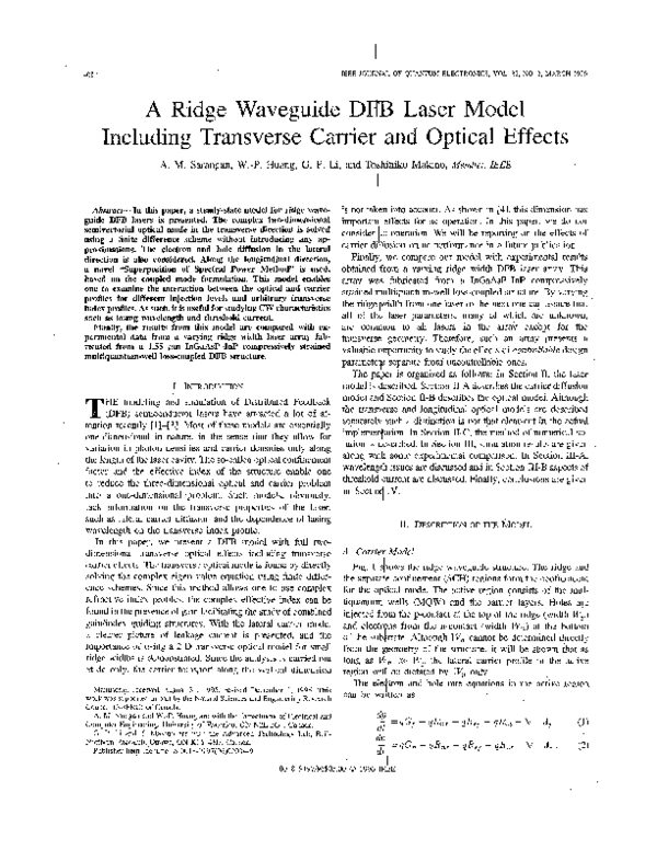 (PDF) A ridge waveguide DFB laser model including transverse carrier ...