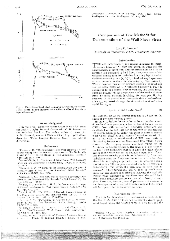 (PDF) Comparison of five methods for determination of the wall shear stress