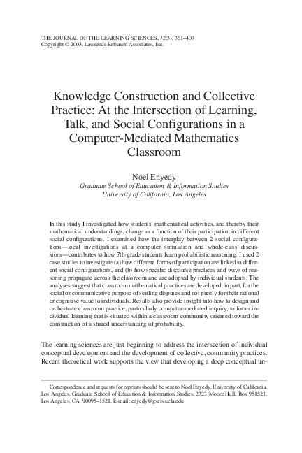 (PDF) Knowledge Construction and Collective Practice: At the ...