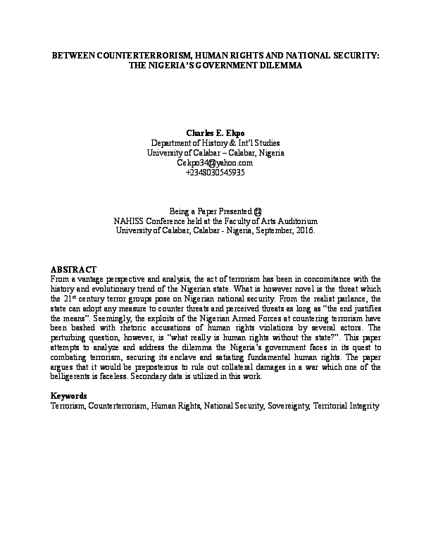 (PDF) BETWEEN COUNTERTERRORISM, HUMAN RIGHTS AND NATIONAL SECURITY: THE ...