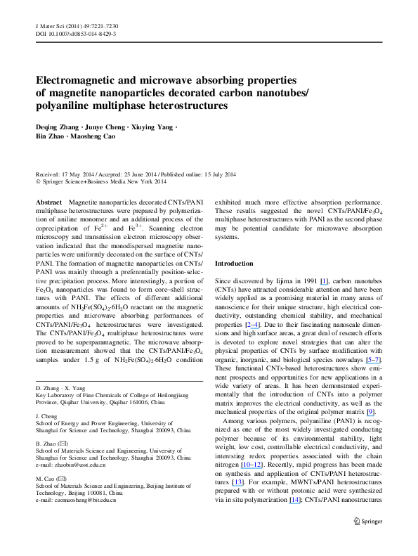 (PDF) Electromagnetic and microwave absorbing properties of multi ...