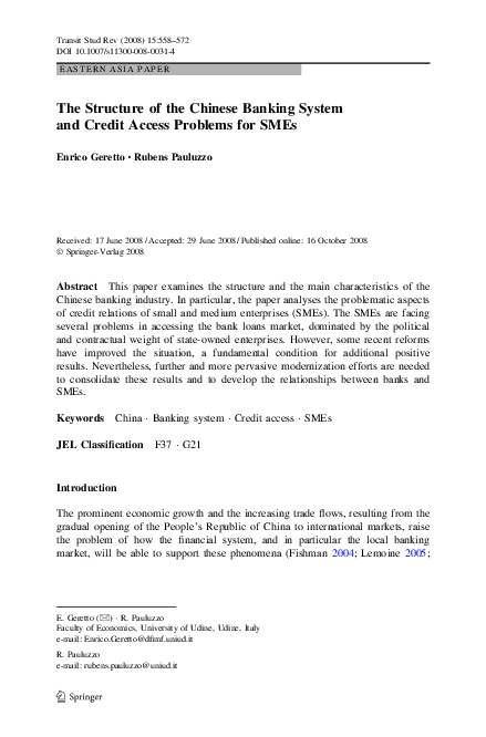 (PDF) The Structure of the Chinese Banking System and Credit Access ...