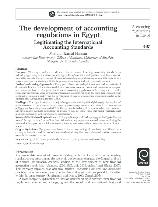 (PDF) The development of accounting regulations in Egypt: Legitimating ...
