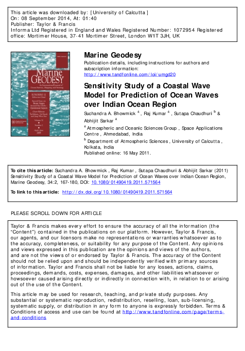 (PDF) Sensitivity Study of a Coastal Wave Model for Prediction of Ocean ...