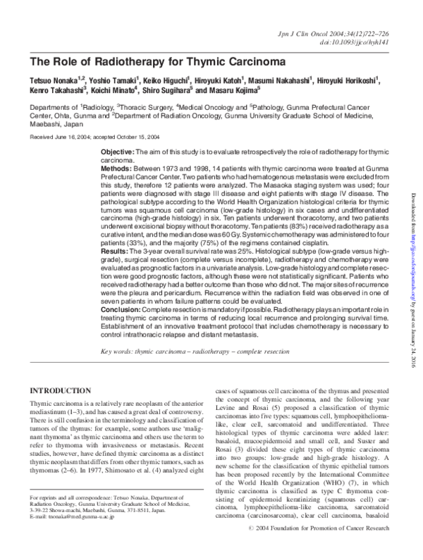 (PDF) The Role of Radiotherapy for Thymic Carcinoma Judy King