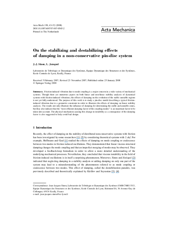 (PDF) On the stabilizing and destabilizing effects of damping in a non ...
