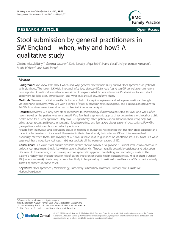 (PDF) Stool submission by general practitioners in SW England - when ...