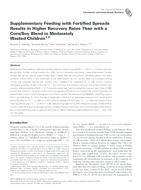 (PDF) Supplementary feeding with fortified spreads results in higher ...