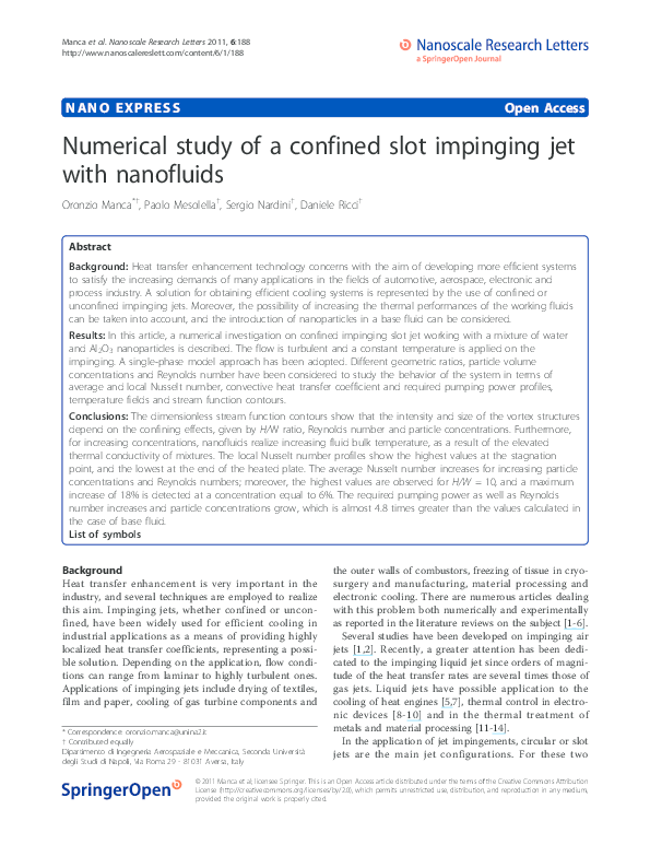 (PDF) Numerical study of a confined slot impinging jet with nanofluids