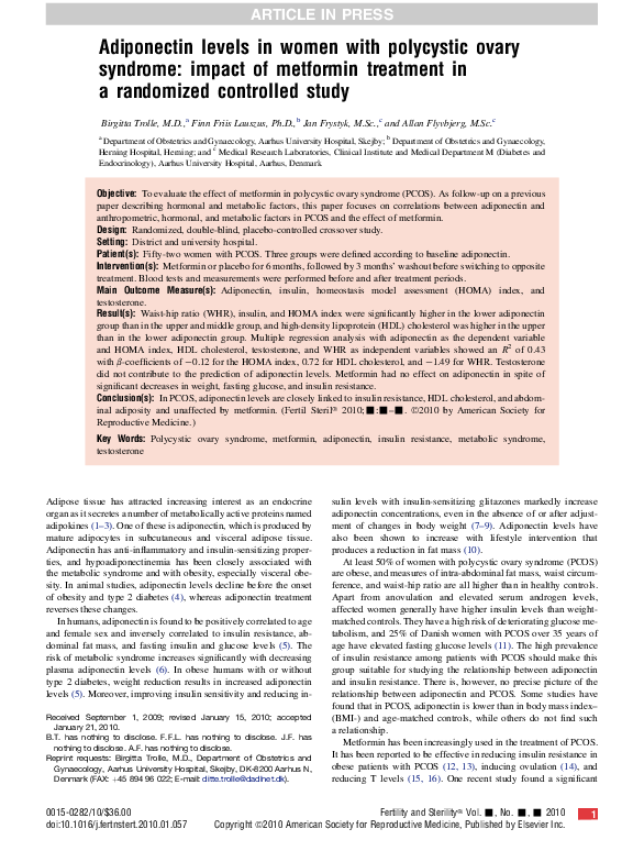 (PDF) Adiponectin levels in women with polycystic ovary syndrome ...
