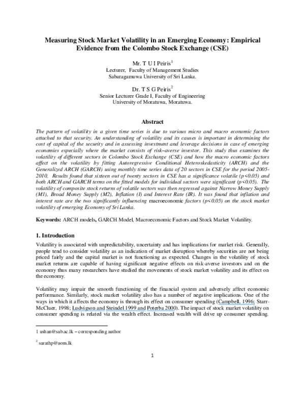 (PDF) Measuring Stock Market Volatility in an Emerging Economy