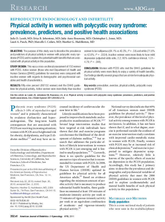 (PDF) Physical activity in women with polycystic ovary syndrome ...