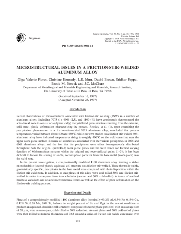 (PDF) Microstructural issues in a friction-stir-welded aluminum alloy