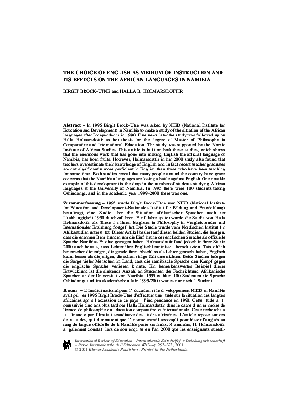 (PDF) The Choice of English as Medium of Instruction and Its Effects on ...