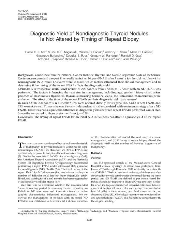 (PDF) Diagnostic yield of nondiagnostic thyroid nodules is not altered ...