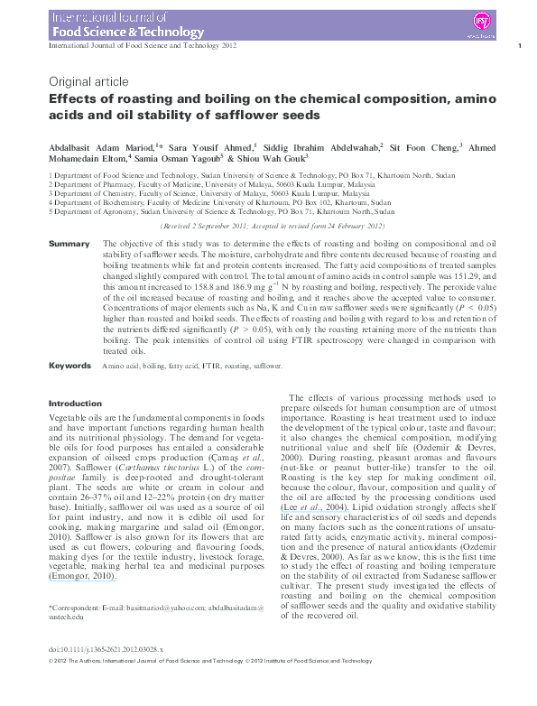(PDF) Effects of roasting and boiling on the chemical composition