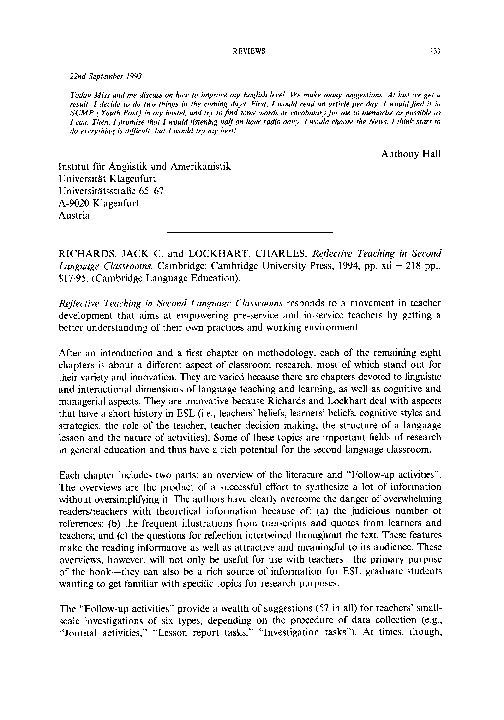 Pdf Reflective Teaching In Second Language Classrooms Pdf Reflective Teaching In Second Language Classrooms