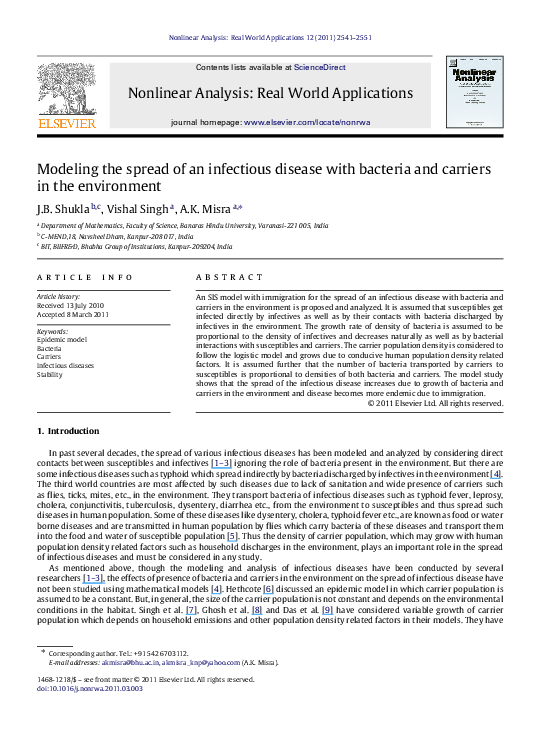 (PDF) Modeling the spread of an infectious disease with bacteria and ...