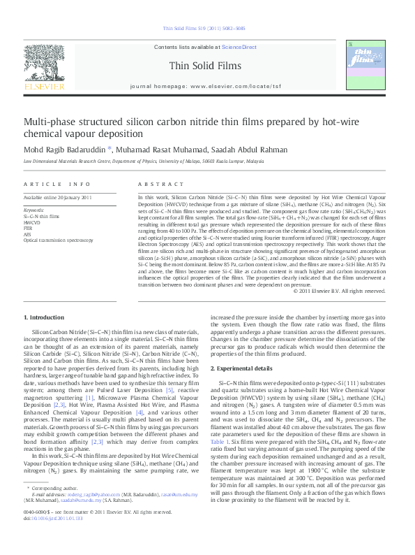 (PDF) Multi-phase structured silicon carbon nitride thin films prepared ...