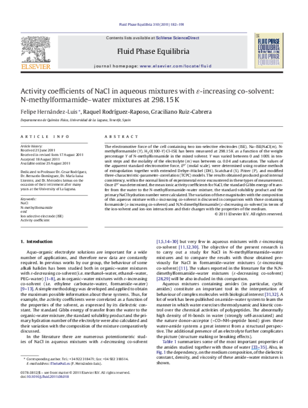 (PDF) Activity coefficients of NaCl in aqueous mixtures with ɛ ...