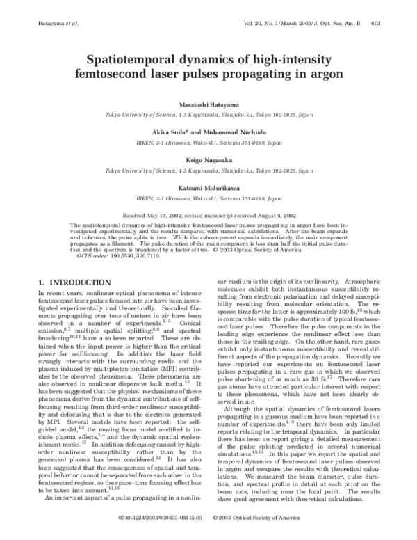 (PDF) Characteristics of femtosecond laser pulses propagating in ...