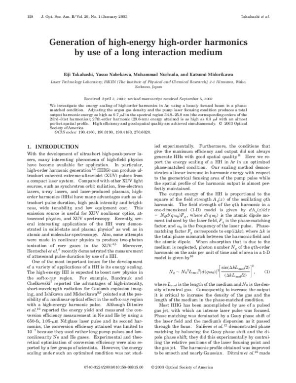 (PDF) Generation of high-energy high-order harmonics by use of a long ...
