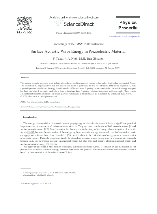 (PDF) Surface Acoustic Wave Energy in Piezoelectric Material