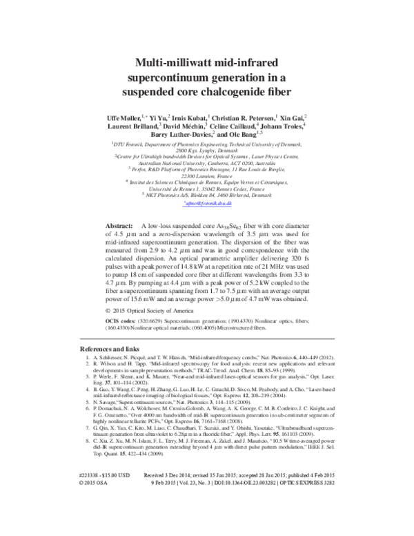 (PDF) Multi-milliwatt mid-infrared supercontinuum generation in a ...