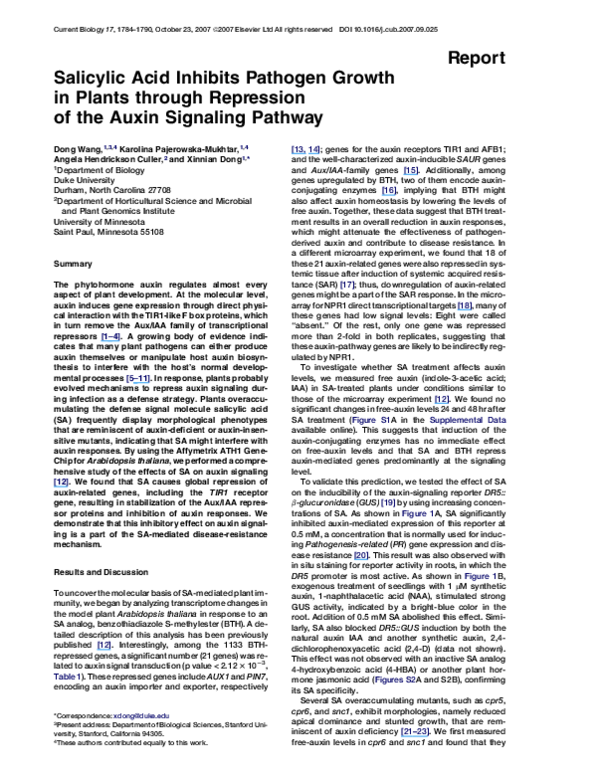 (PDF) Salicylic Acid Inhibits Pathogen Growth in Plants through ...