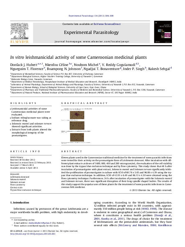 (PDF) In vitro leishmanicidal activity of some Cameroonian medicinal plants
