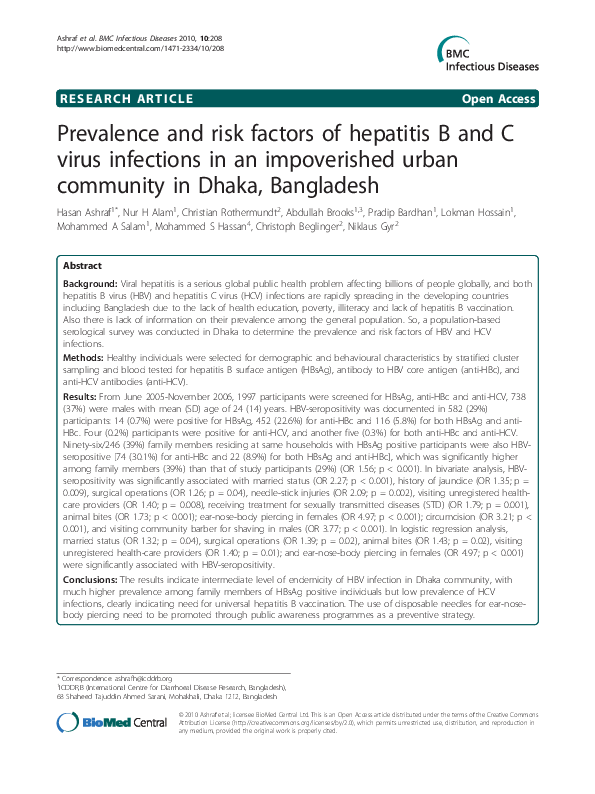 (PDF) Prevalence and risk factors of hepatitis B and C virus infections ...