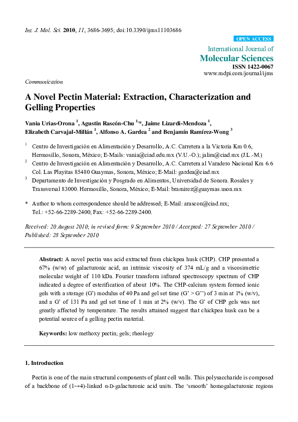 (PDF) A Novel Pectin Material Extraction, Characterization and Gelling