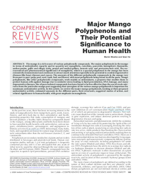 (PDF) Major mango polyphenols and their potential significance to human ...