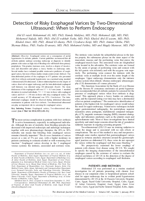 (PDF) Detection of Risky Esophageal Varices by TwoDimensional