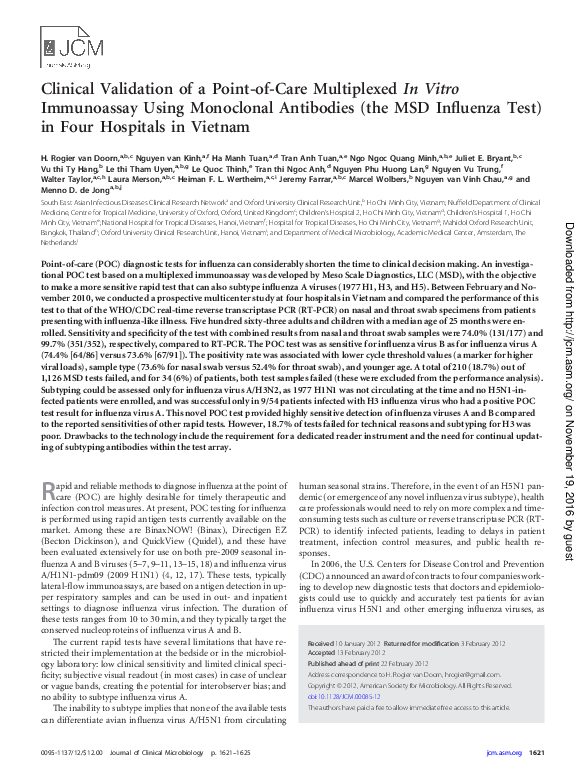 (PDF) Clinical validation of a point-of-care multiplexed in vitro ...