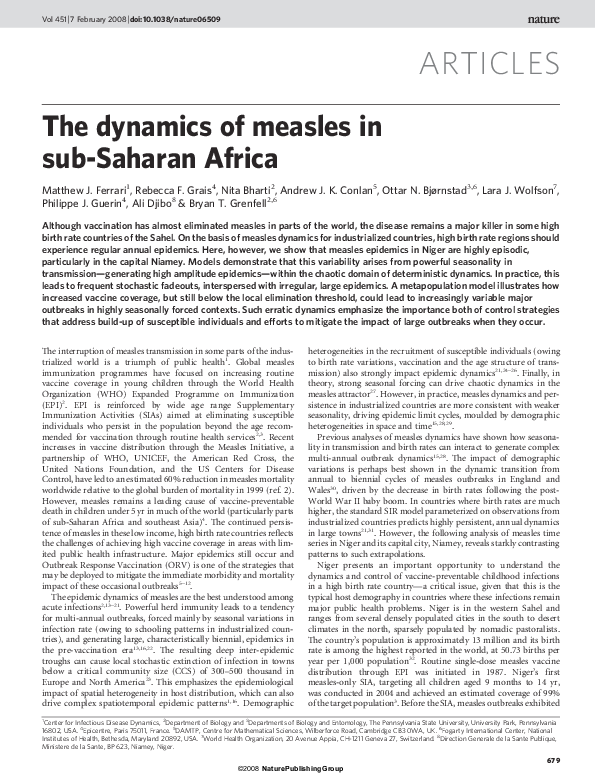 (PDF) The dynamics of measles in sub-Saharan Africa