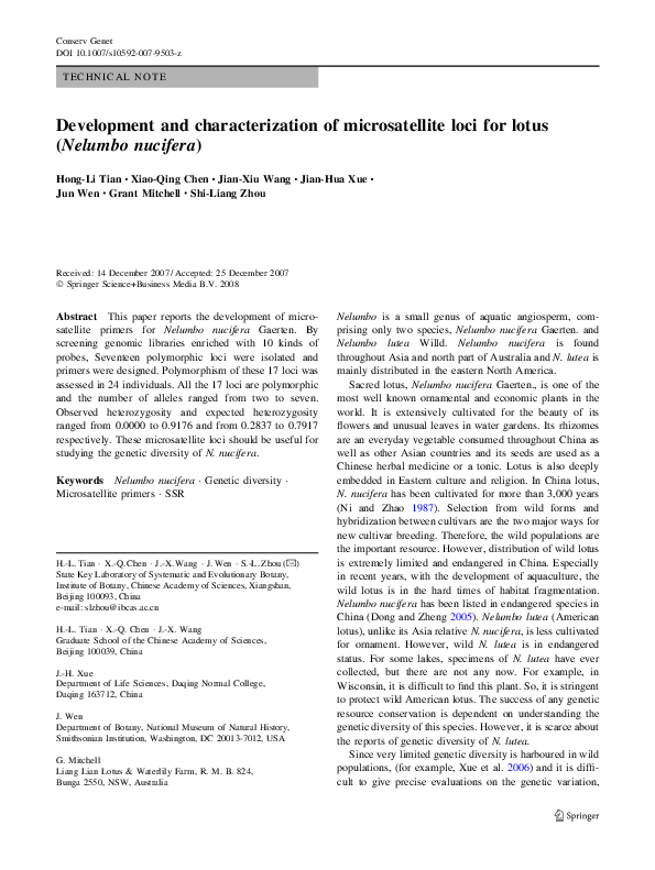 (PDF) Development and characterization of microsatellite loci from Olea ...