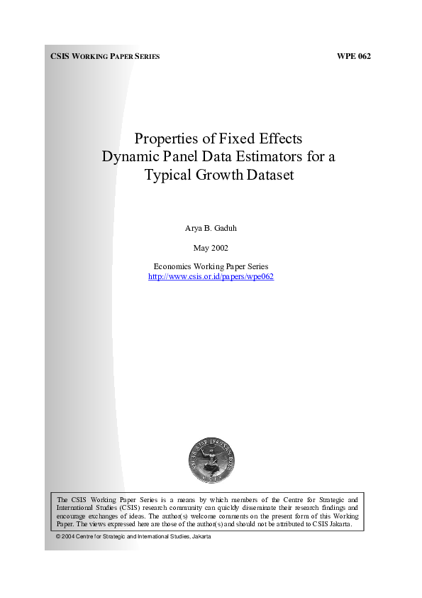 (PDF) Properties of Fixed Effects Dynamic Panel Data Estimators for a ...