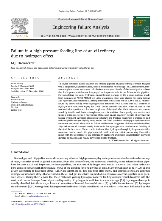 (PDF) Failure in a high pressure feeding line of an oil refinery due to ...