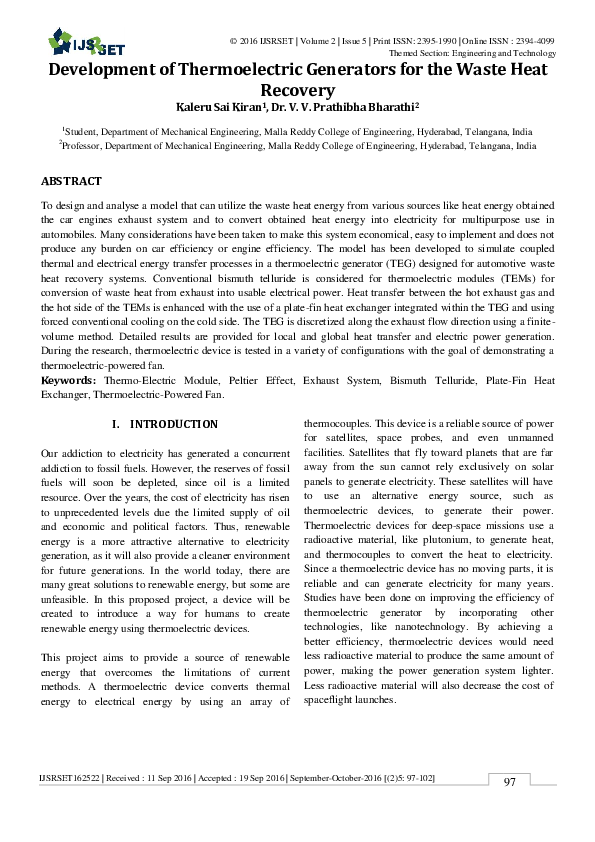 (PDF) Development of Thermoelectric Generators for the Waste Heat Recovery