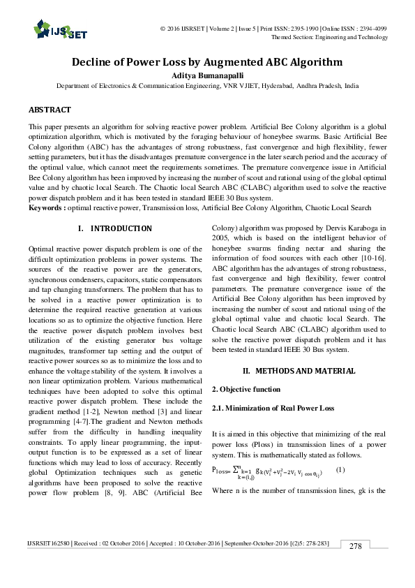 (PDF) Decline of Power Loss by Augmented ABC Algorithm