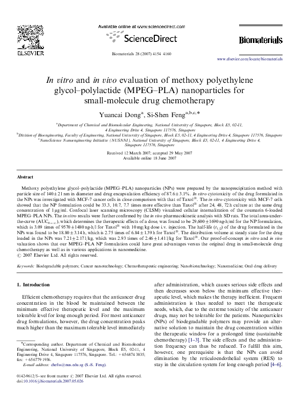(PDF) In vitro and in vivo evaluation of methoxy polyethylene glycol ...