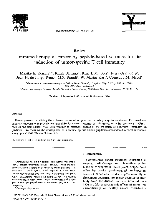 (PDF) Immunotherapy of cancer by peptide-based vaccines for the ...