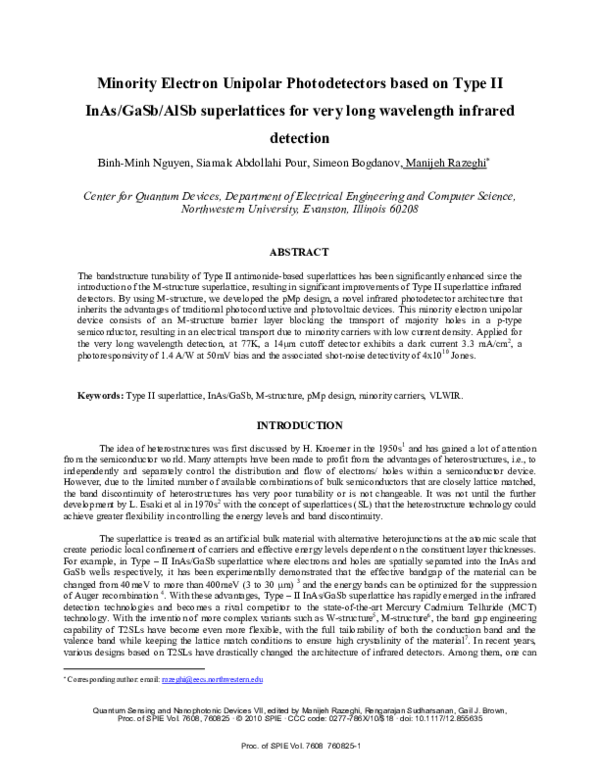(PDF) Minority electron unipolar photodetectors based on type II InAs ...