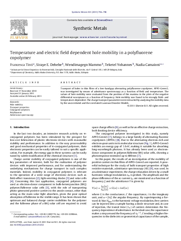(PDF) Temperature and electric field dependent hole mobility in a ...