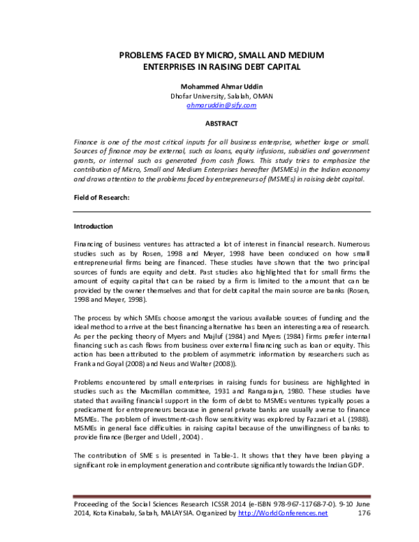 (PDF) PROBLEMS FACED BY MICRO, SMALL AND MEDIUM ENTERPRISES IN RAISING ...